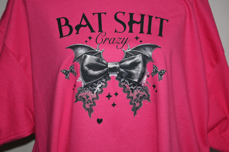 Bat Shirt Crazy Pink   Short Sleeve, Crew Neck, T Shirt