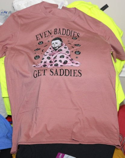 Even Baddies Get Saddies Halloween   Short Sleeve, Crew Neck, T shirt