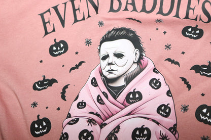 Even Baddies Get Saddies Halloween   Short Sleeve, Crew Neck, T shirt