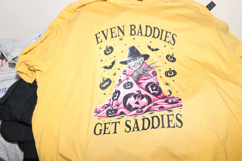 Even Baddies Get Saddies Elm Street   Short Sleeve, Crew Neck, T shirt