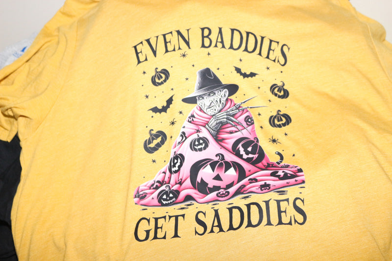 Even Baddies Get Saddies Elm Street   Short Sleeve, Crew Neck, T shirt