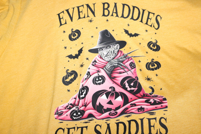 Even Baddies Get Saddies Elm Street   Short Sleeve, Crew Neck, T shirt